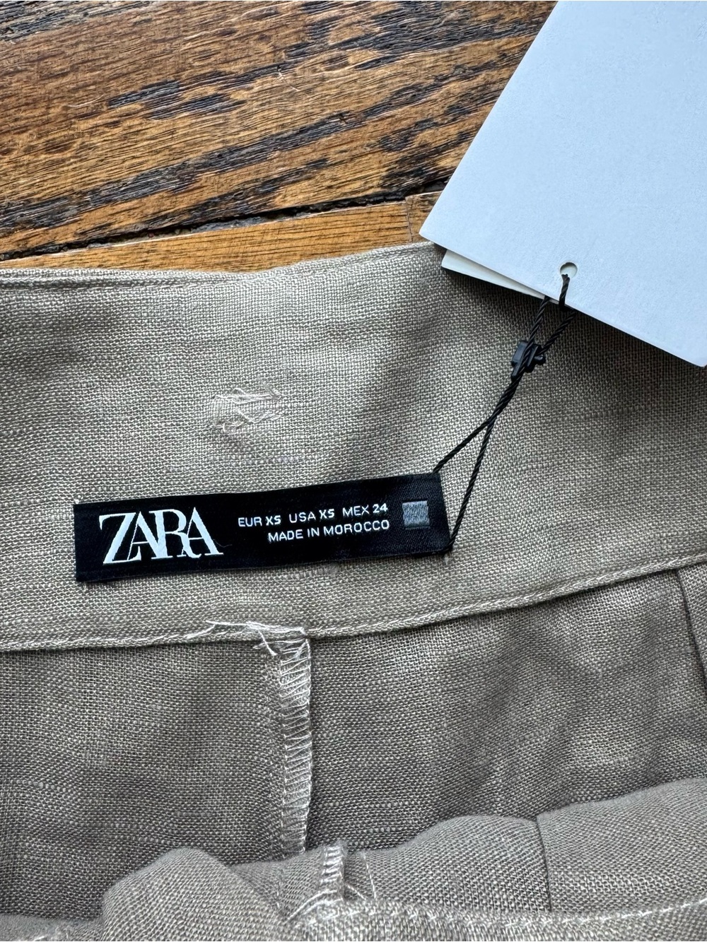 Zara 100% Linen NWT High Waist Linen Pleated Tie-Belt Shorts Taupe XS - Picture 2 of 10